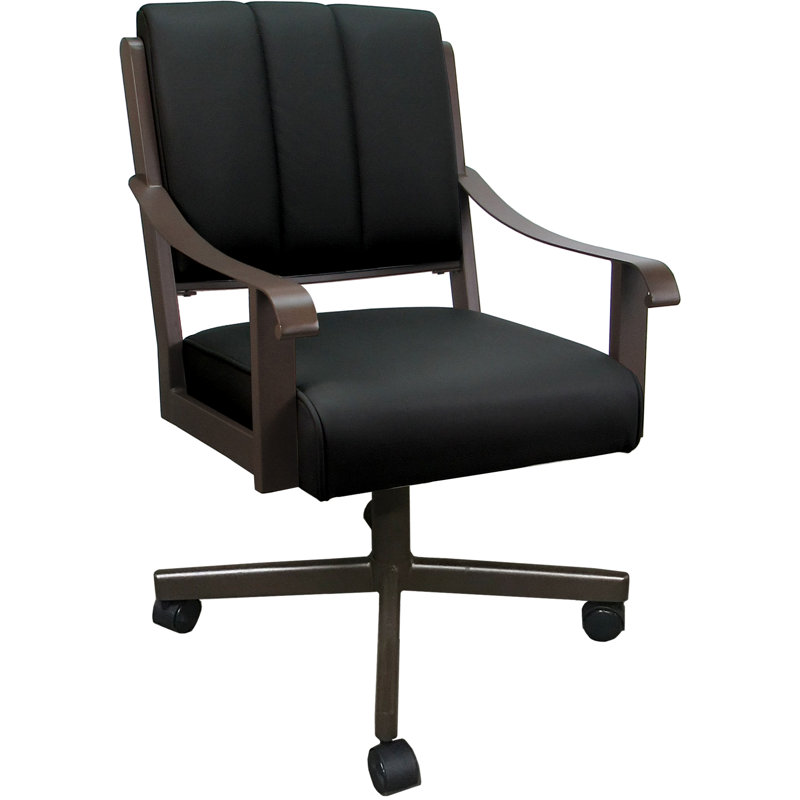 Leather Metal Dining Caster Chair Swivel Tilt, Brown, Black