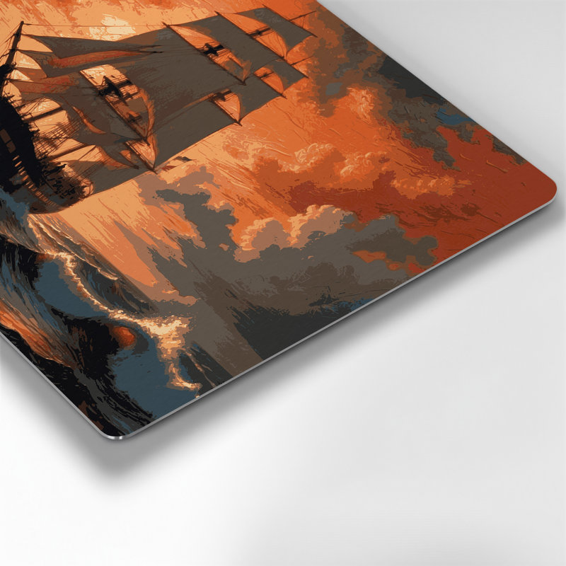 Nautique coucher de soleil oranges, art mural en métal brun, H 11 po x l 14 po