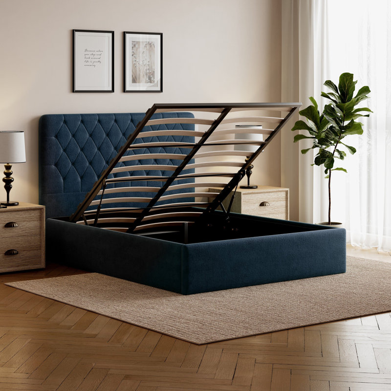Alessia Upholstered Ottoman Storage Bed, King (207 x 156 cm), Blue