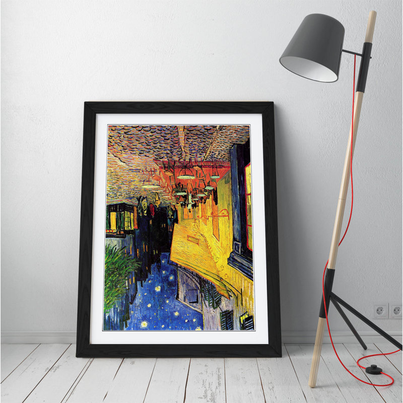 Van Gogh Cafe Terrace Night - Single Picture Frame Painting on Canvas, 47cm H x 35cm W x 2cm D, Black Framed