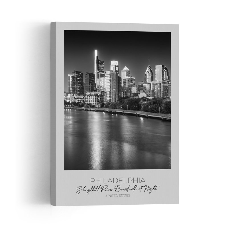 Affiche murale représentant la ligne d'horizon nocturne de Philadelphie, une architecture abstraite moderne., 18" H x 12" W
