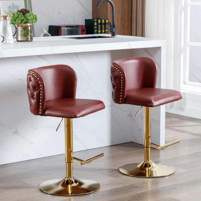 Burgundy Modern Swivel With Adjustable Seat, Pu Leather Upholstery And Back For Pub, Home, Kitchen Island (2 Height, Upholstery, , Home Pub ( Of 2) -