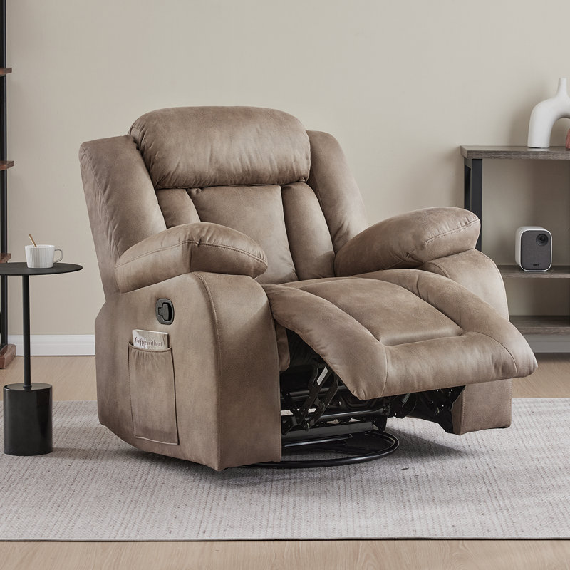 Kokal 37.4" W Swivel Rocker Recliner, Fabric Brown