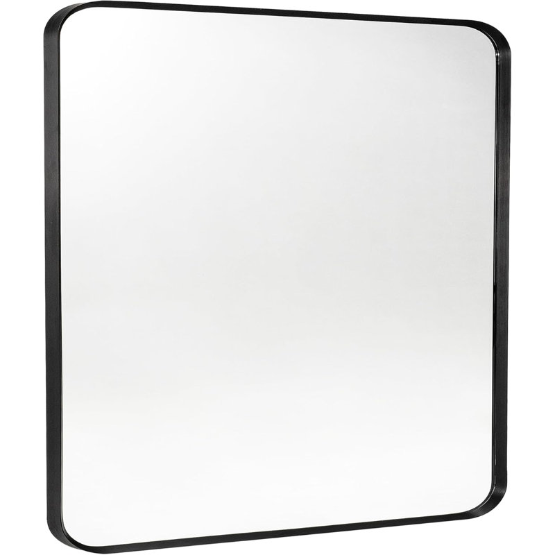 Miroir de salle de bain noir avec cadre en métal noir, miroir de meuble-lavabo de coin rectangulaire rond noir mat brossé, antirouille, verre trempé (30 po x 36 po, noir)