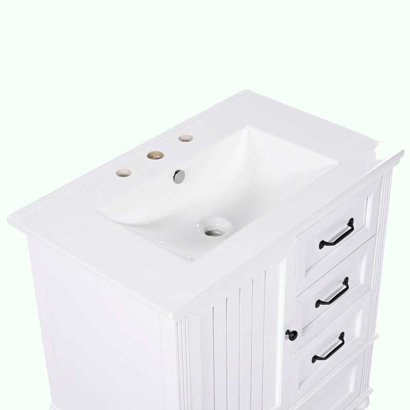 Meuble-lavabo 30 po avec lavabo, Blanc, Noir, noir, noir, noir