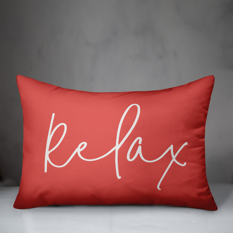 Relax Thin Outdoor Rectangular Pillow Cover & Insert, Coral/White