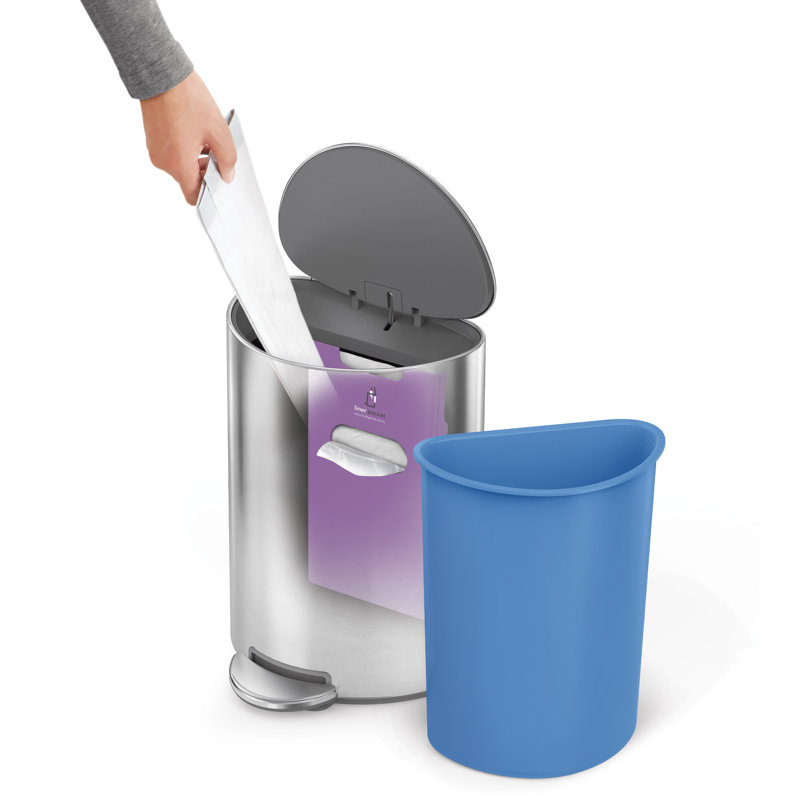 simplehuman 6 Liter / 1.6 Gallon Semi-Round Bathroom Step Trash Can, Brushed Stainless Steel