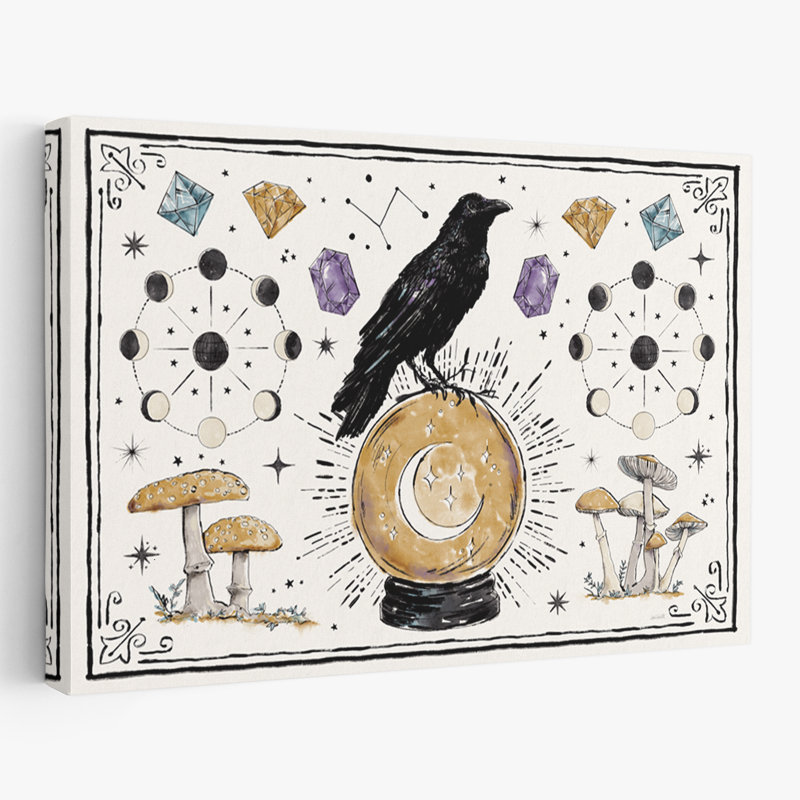 Mystic Moon I - animaux oiseaux noir et bleu, H 40 po x l 60 po