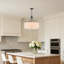 Lustre moderne tambour doré à 6 lumières avec abat-jour en lin-128460768