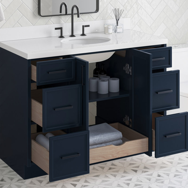 ARIEL Kelly 49 Single Sink Bathroom Vanity with Pure Quartz Top, Midnight Blue
