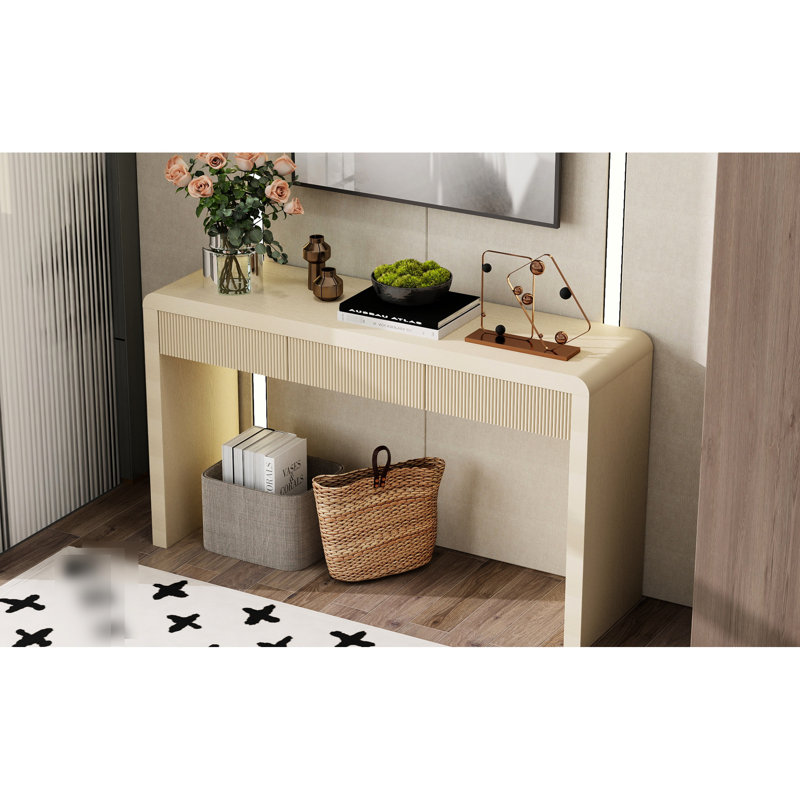 Table de couloir à tiroir cannelée en abricot, placage en bois massif, convient au décor côtier, capacité de table de 220 lb, entrée pour 25 petits espaces, résistance, solidité