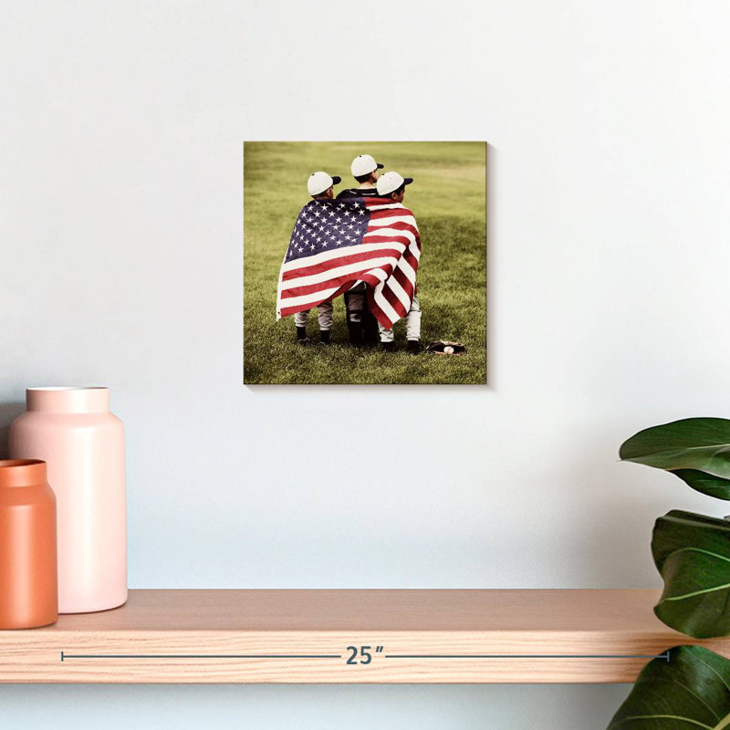 Borges Baseball Kids With US Flag, 10" H x 10" W
