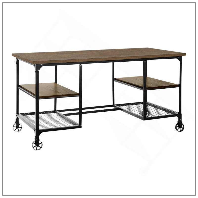 Charming Traditional Writing Desk With Multiple Shelves And Stylish Casters For Enhanced Functionality