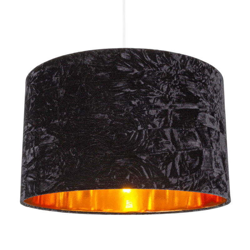 30cm Velvet Drum Lamp Shade, Black, 15cm H x 20cm W x 20cm D