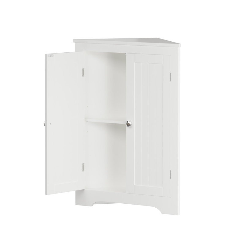 Floor Corner Cabinet With 2 Doors And Adjustable Shelves, Freestanding Narrow Cabinet Organizer, Corner Storage Cabinets For Bathroom, Kitchen, Living Room, Or Bedroom, White