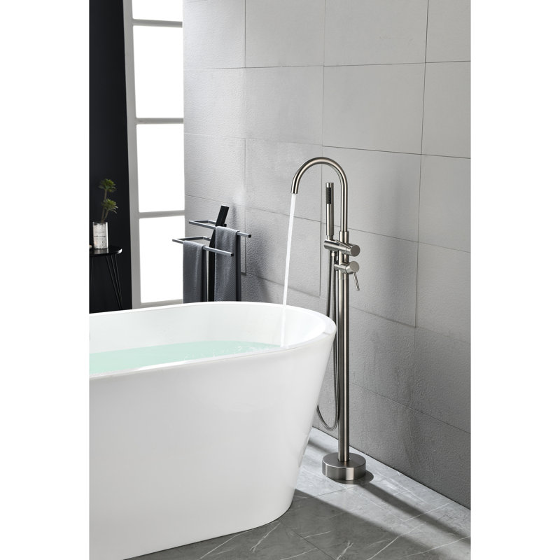 Tub Filler With Handheld Shower And Water Balance Valve Brushed Nickel Faucet Splash Feature