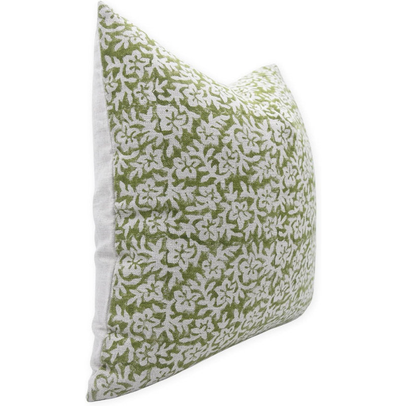 Linen Pillow Cover, Green/White Floral 1, Square, 20" x 20"