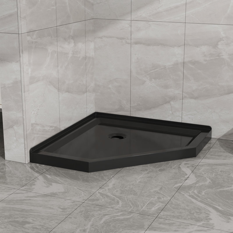 Base de douche néo-angle 36 po x 36 po, bac de douche en coin en acrylique avec bonde centrale, profil bas noir mat 3,4 po, sans bonde incluse
