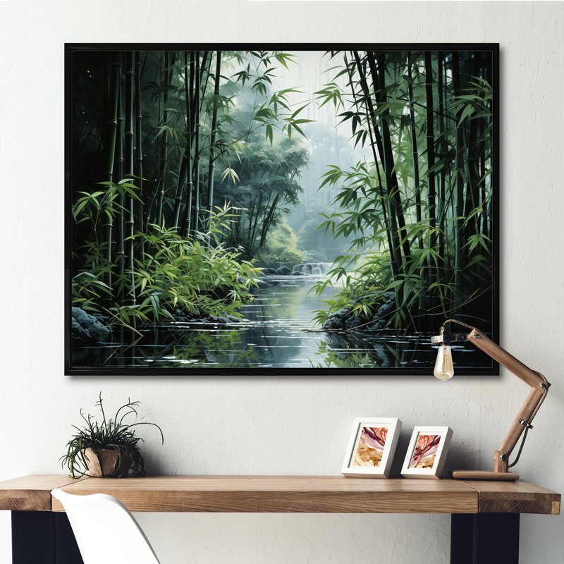 Art du Japon, forêt de bambou - Art mural du Japon, H 30 po x l 40 po x P 1,5 po, Cadre flottant noir