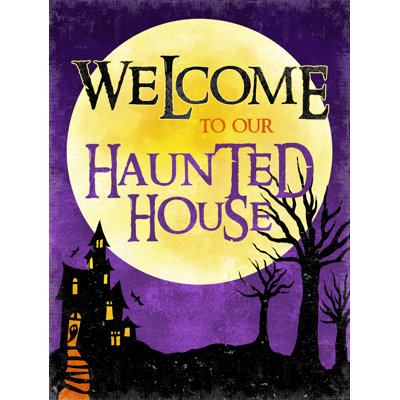 Panneau de bienvenue en métal «Welcome to our Haunted House»