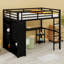 Structure de lit mezzanine en métal avec garde-robe intégrée, bureau et tablettes de rangement-1581776954-1581776955