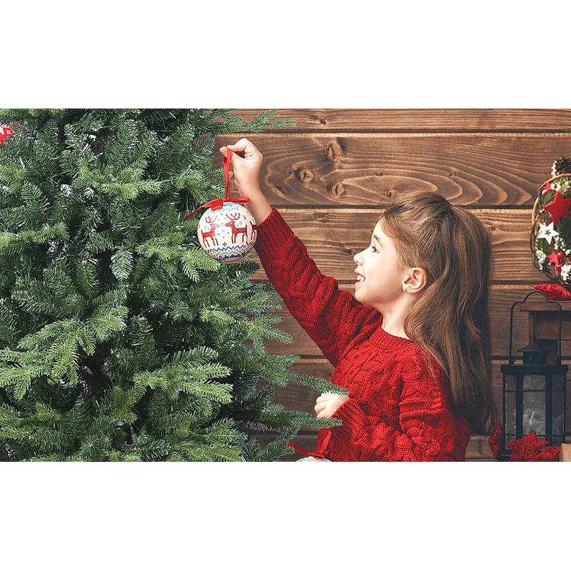 Arbre de Noël vert en PVC + PE avec 919 pointes - Arbre à charnières plein et luxuriant avec support en métal, assemblage facile, conception d'aiguille mixte réaliste