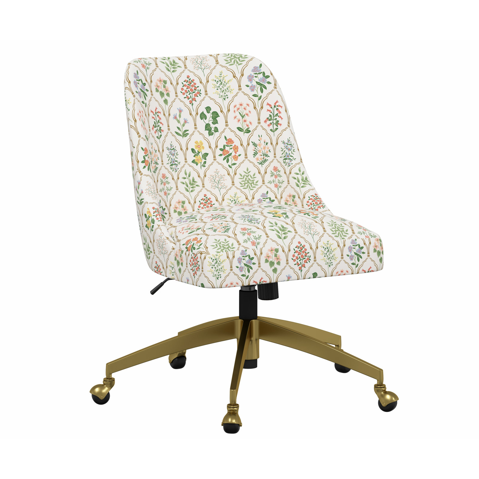 Rifle Paper Co. x Cloth & Company Brynn Office Chair, Rpc Hawthorne Multi Linen, Gold