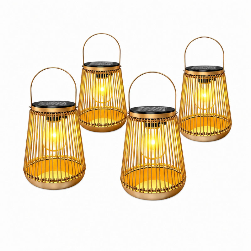 Lanterne solaire en rotin d'extérieur imperméable à l'eau, lumière blanche chaude de bougie 2700K avec capteur automatique du crépuscule à l'aube pour terrasse de jardin
