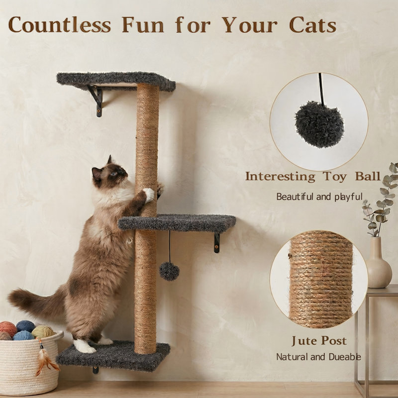 Étagères murales pour chat 5 en 1 pour chats d'intérieur, meubles muraux pour chat avec lit, cave, grattoir et perchoir, multi-niveaux, gris foncé