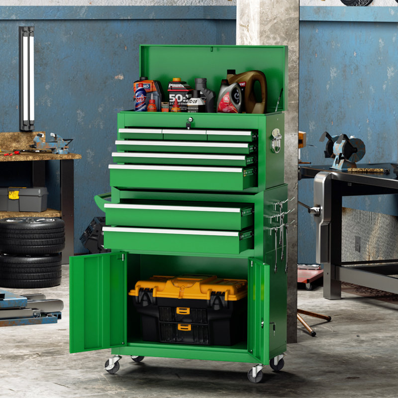 8 Drawers Rolling Tool Chest, 2-in-1 Detachable Metal Tool Cabinet with Lockable Wheels, Green