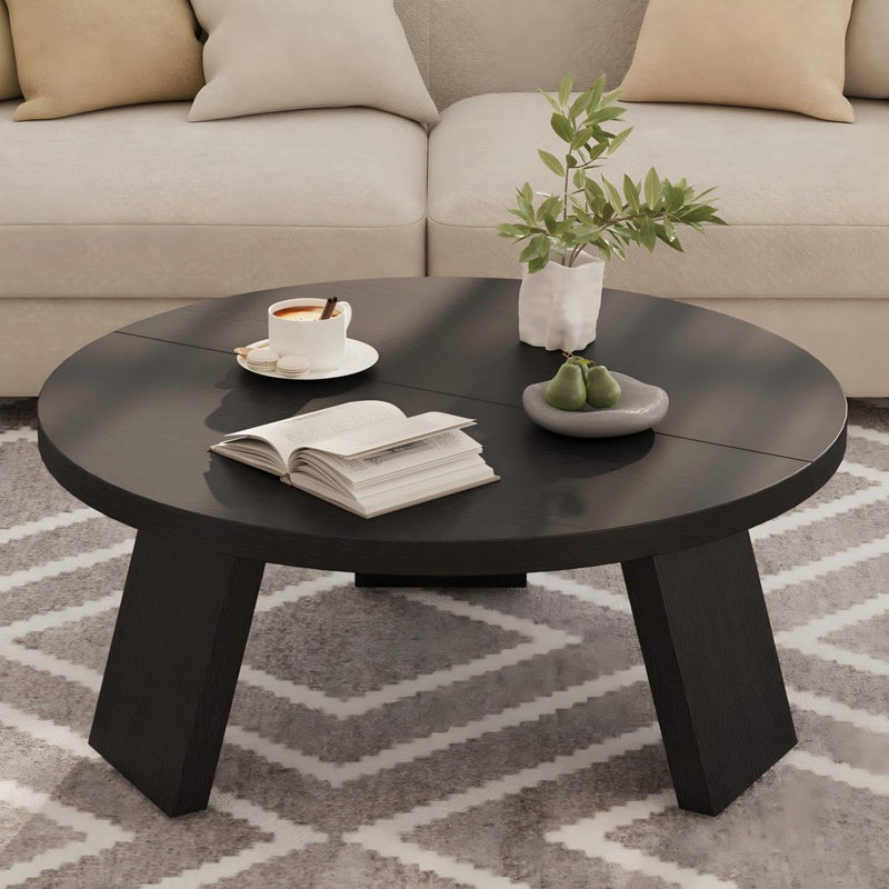 Table basse ronde, table centrale moderne avec pieds inclinés, tables d'appoint décoratives pour salon, chambre à coucher, assemblage facile, noir