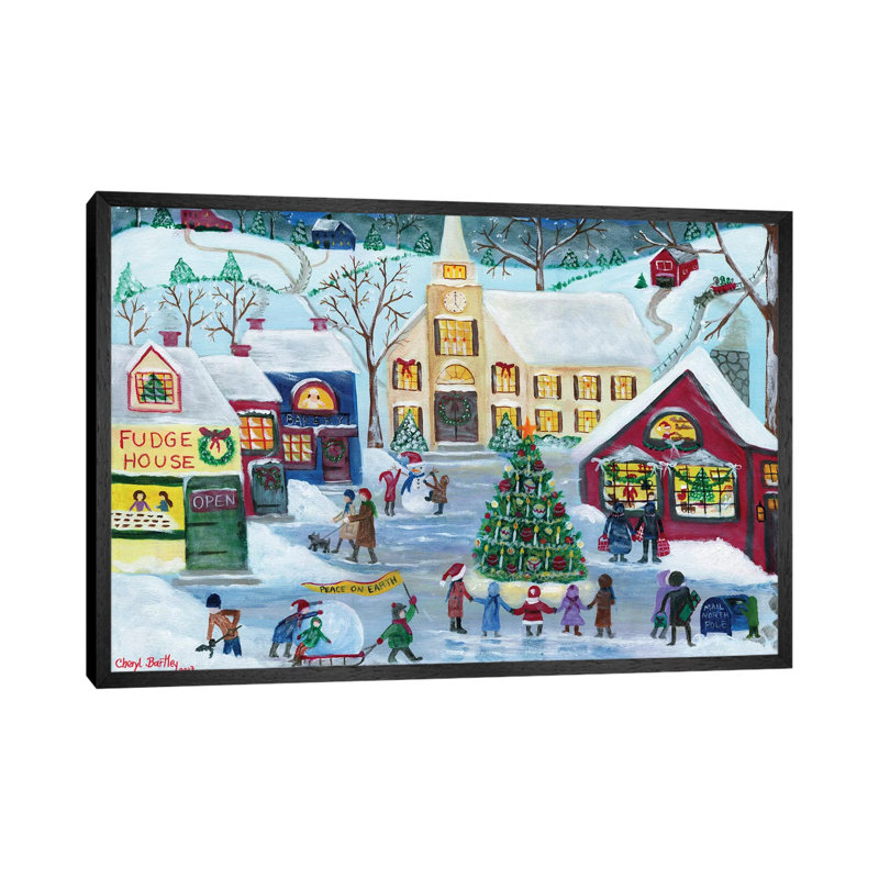 Christmas Holiday Shopping Village 1 Piece Wall Art on Canvas, 66.04 cm H x 45.72 cm W, Black Framed