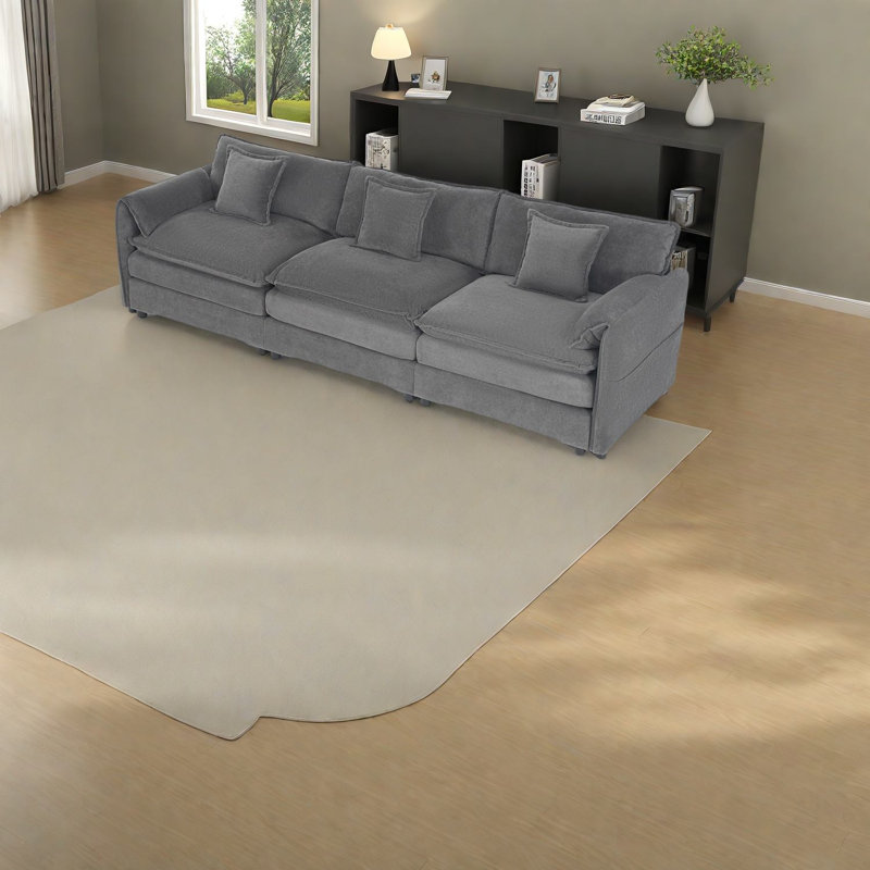 Grand canapé en chenille gris, conception modulaire moderne pour les espaces de vie spacieux