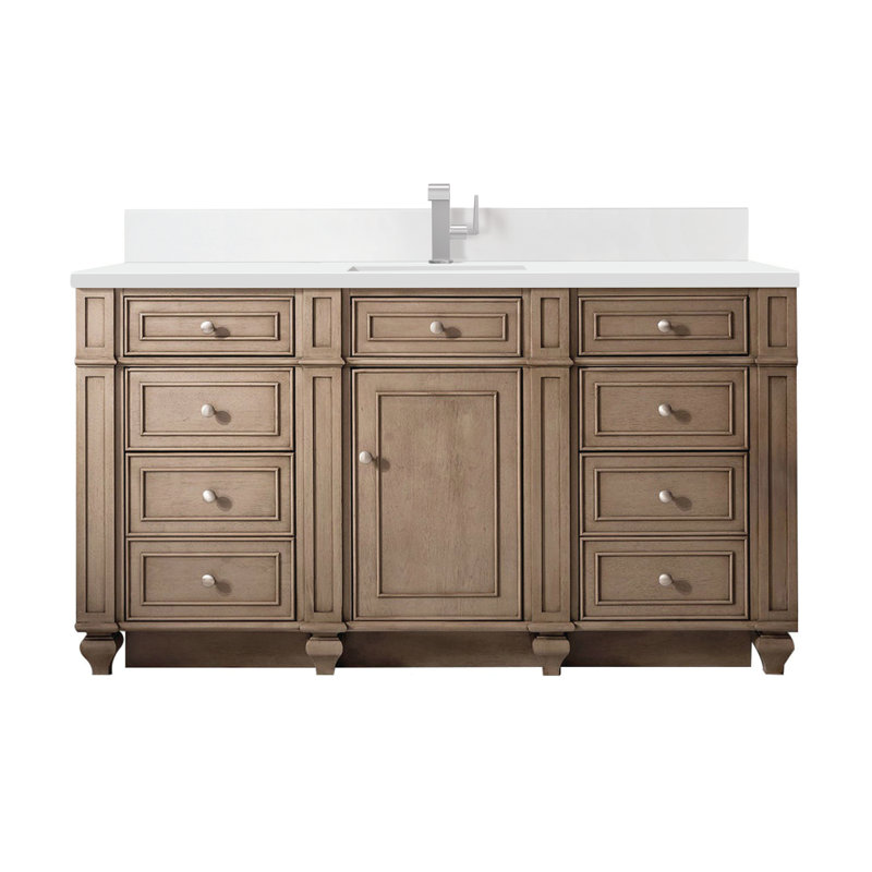 Bristol 60'' W Single Vanity, White Zeus, Single-Hole, Whitewashed Walnut