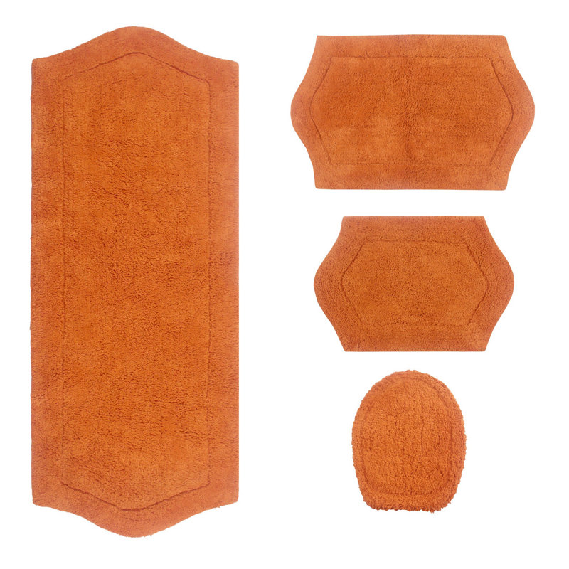 Delean 100% Cotton Bath Rug, Non-Slip, Quick Dry, Machine Washable, Absorbent - 4 Piece Set, Terracotta