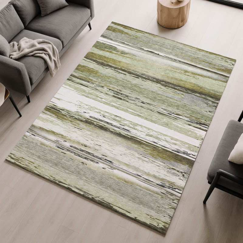 Premium Machine Washable Mayfield AMF2243 Striped Rug, Taupe, 9' x 12'