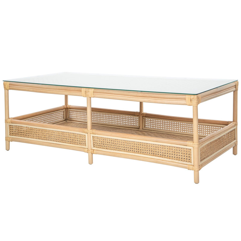 Table basse rectangulaire à 2 niveaux avec plateau en verre Latitude Rattan Cane