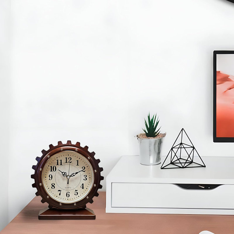 Amairani Analog Electric Tabletop Clock, Dark Brown