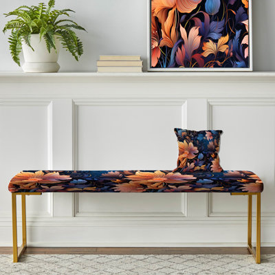 Banc floral rembourré or