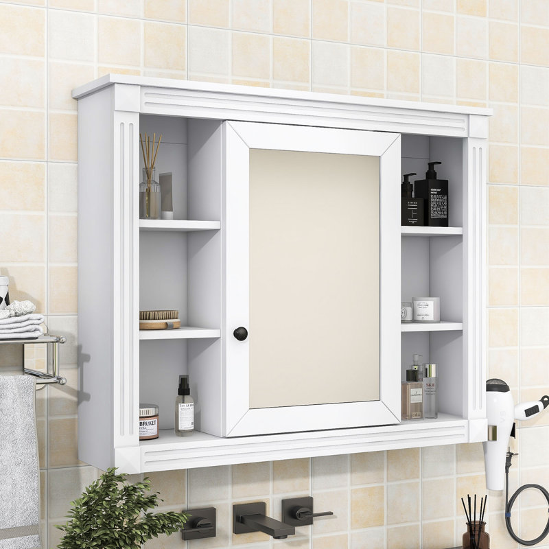 Armoire à pharmacie murale avec miroir et tablettes de rangement Yolandia, Blanc