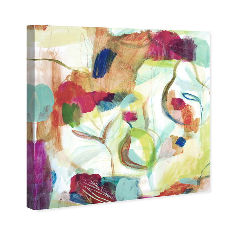 Abstrait blanc / mauve / vert Amazonie I - peinture, H 20 po x l 20 po, Toile tendue, Sans cadre
