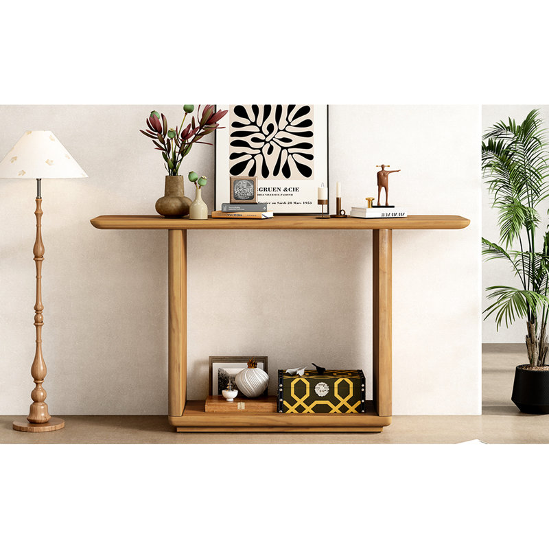 Console avec un style minimaliste moderne, coins arrondis, apparence de placage de bois naturel, stable, présentez vos collections en toute simplicité, table à assemblage rapide et simple, coins élégants