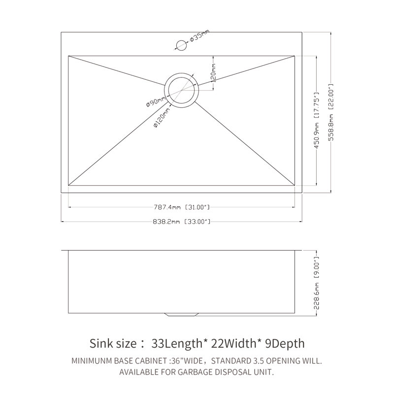 33X22 Inch Kitchen Sink Drop In 16 Gauge Stainless Steel 33" Single Bowl Topmount Kitchen Sink Basin
