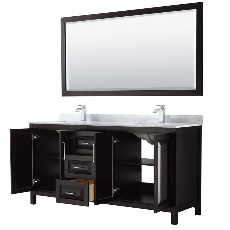 Daria 72'' W Double Vanity, Carrara Cultured Marble, Dark Gray, Polished Chrome