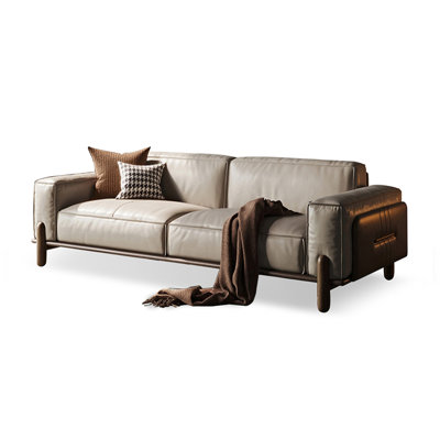 Mid century modern sofa,Genuine Leather sofa with Solid Wood,Loveseat couch