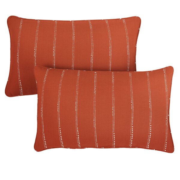 Set of 2 Black & Tan Striped Square Outdoor Corded Throw Pillows