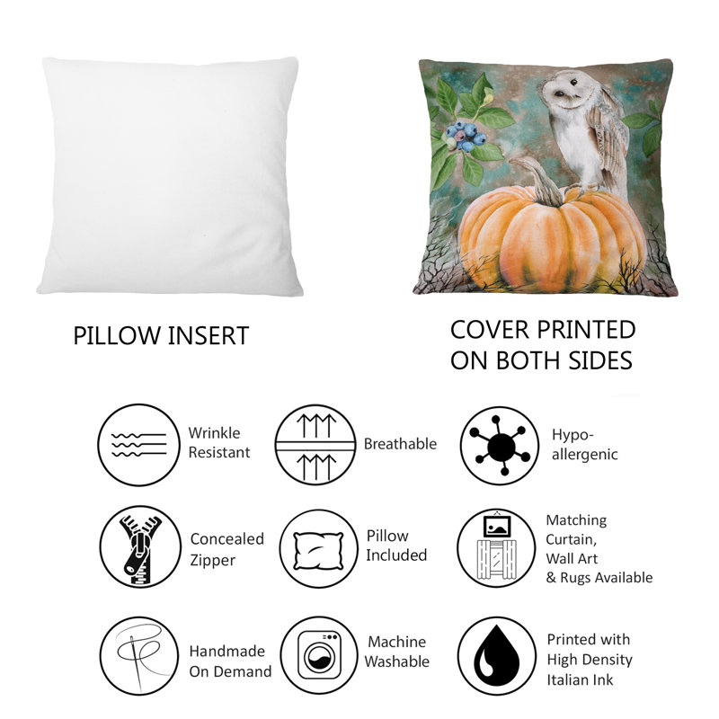 Barn Owl assis sur une citrouille - Coussin 1