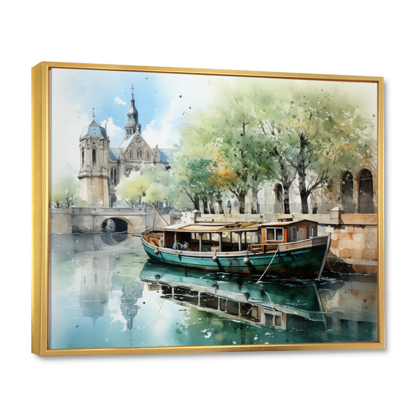 Paris Canal Saintmartin Reflections II - Cityscapes Canvas Prints, H 12 po x l 20 po x P 1 po, Cadre flottant doré