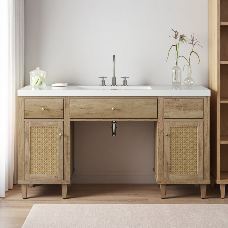 Meuble-lavabo de 60 pouces avec lavabo SMC, Bois