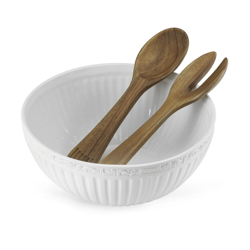 Italian Countryside Salad Bowl with Serving Utensils